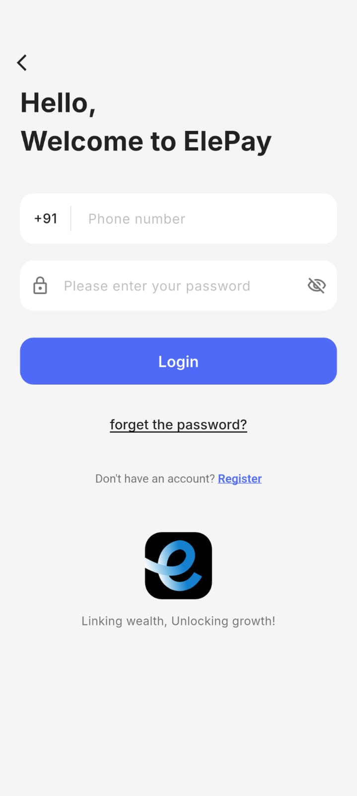 ElePay App login screenshot